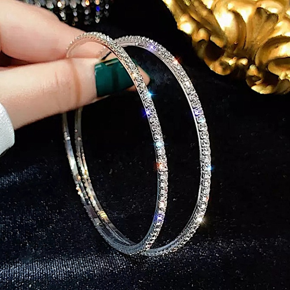 SILVER RHINESTONE HOOP EARRINGS - Picture 5 of 8